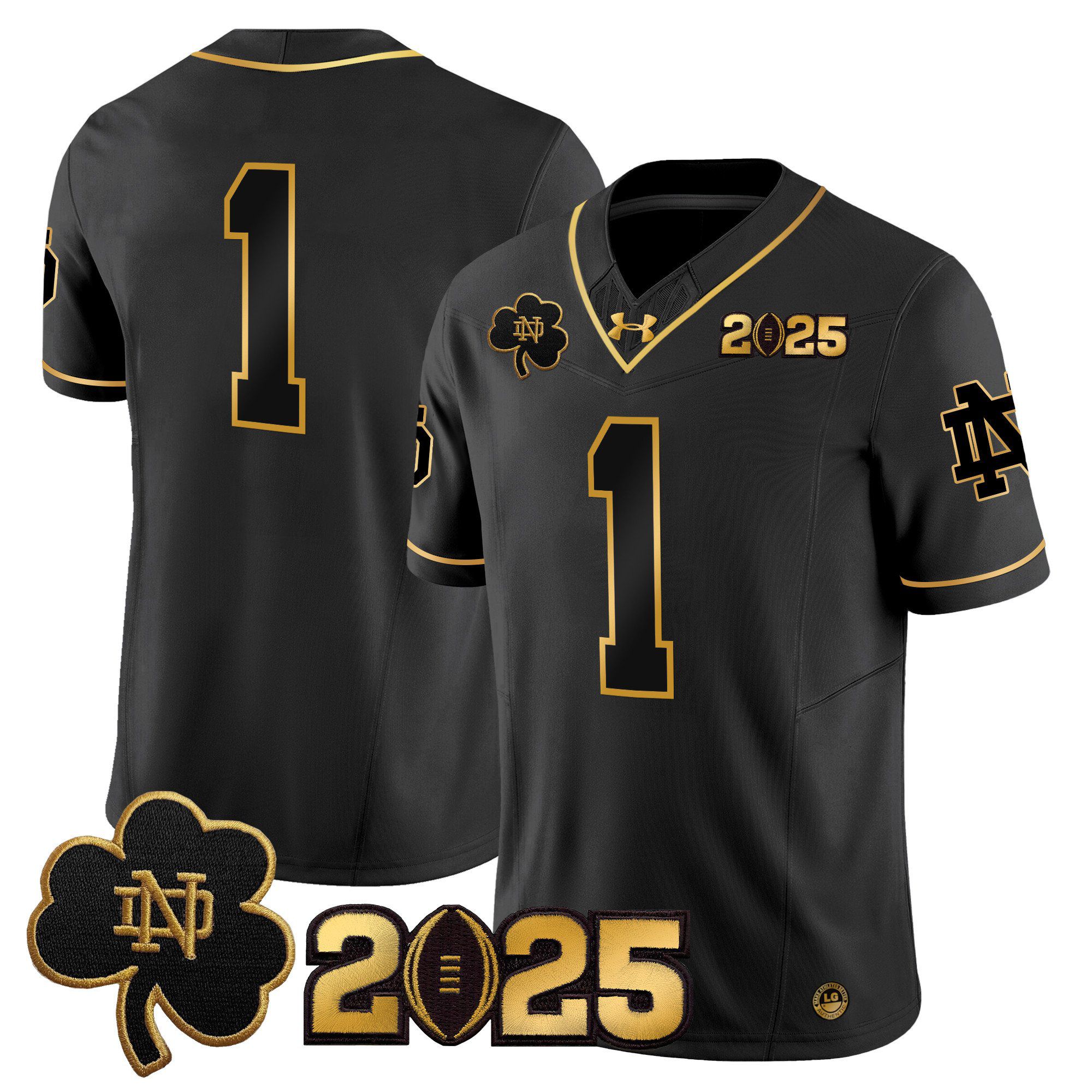 Men Notre Dame Fighting Irish #1 No Name Black 2025 CFP Final Patch Gold Vapor Limited NCAA Jersey style 1->ncaa teams->NCAA Jersey